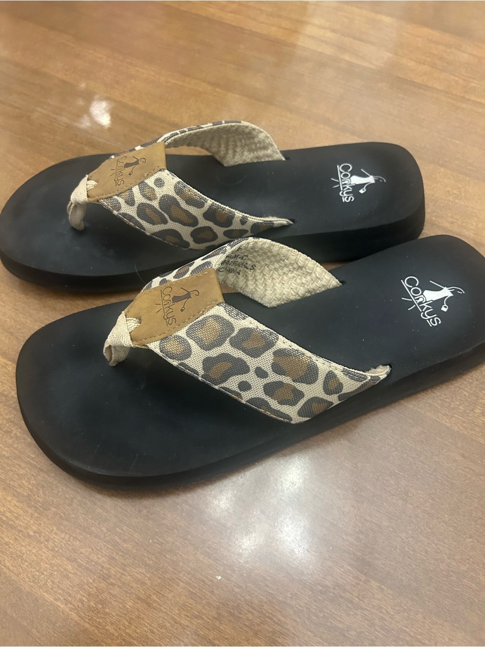 Corkys Leopard-Print Thong Sandals - Black and Tan - Picture 3 of 5